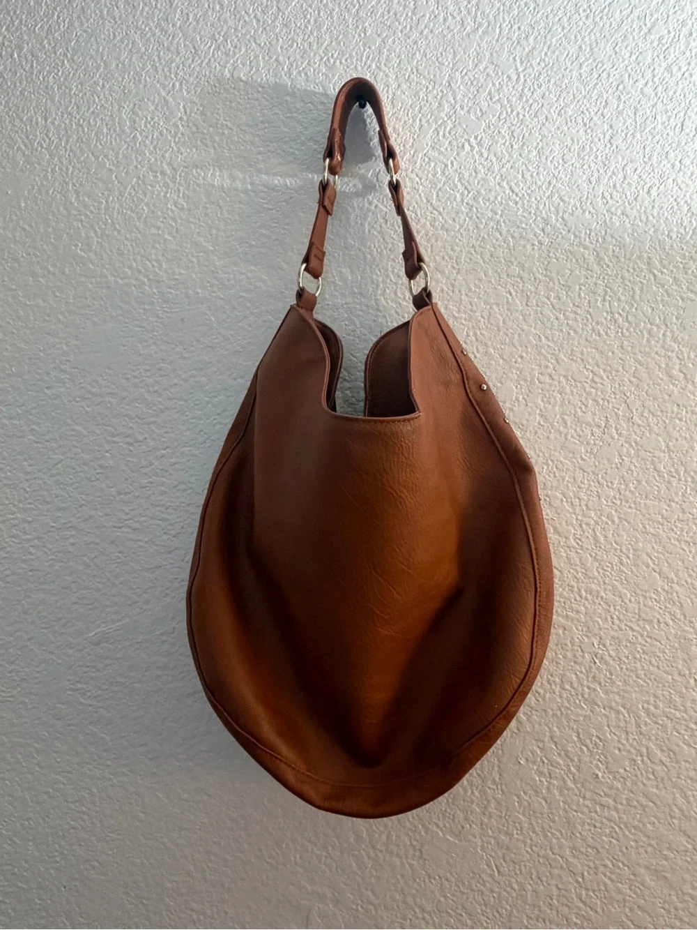 INC International Concepts Cognac Brown Suede Studded Hobo Bag